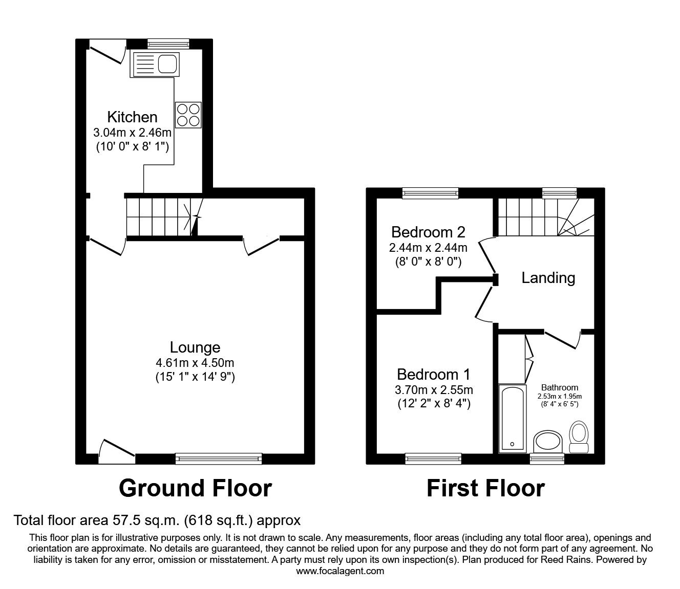 Floorplan of 2 bedroom Mid Terrace House to rent, King Street, Ossett, West Yorkshire, WF5