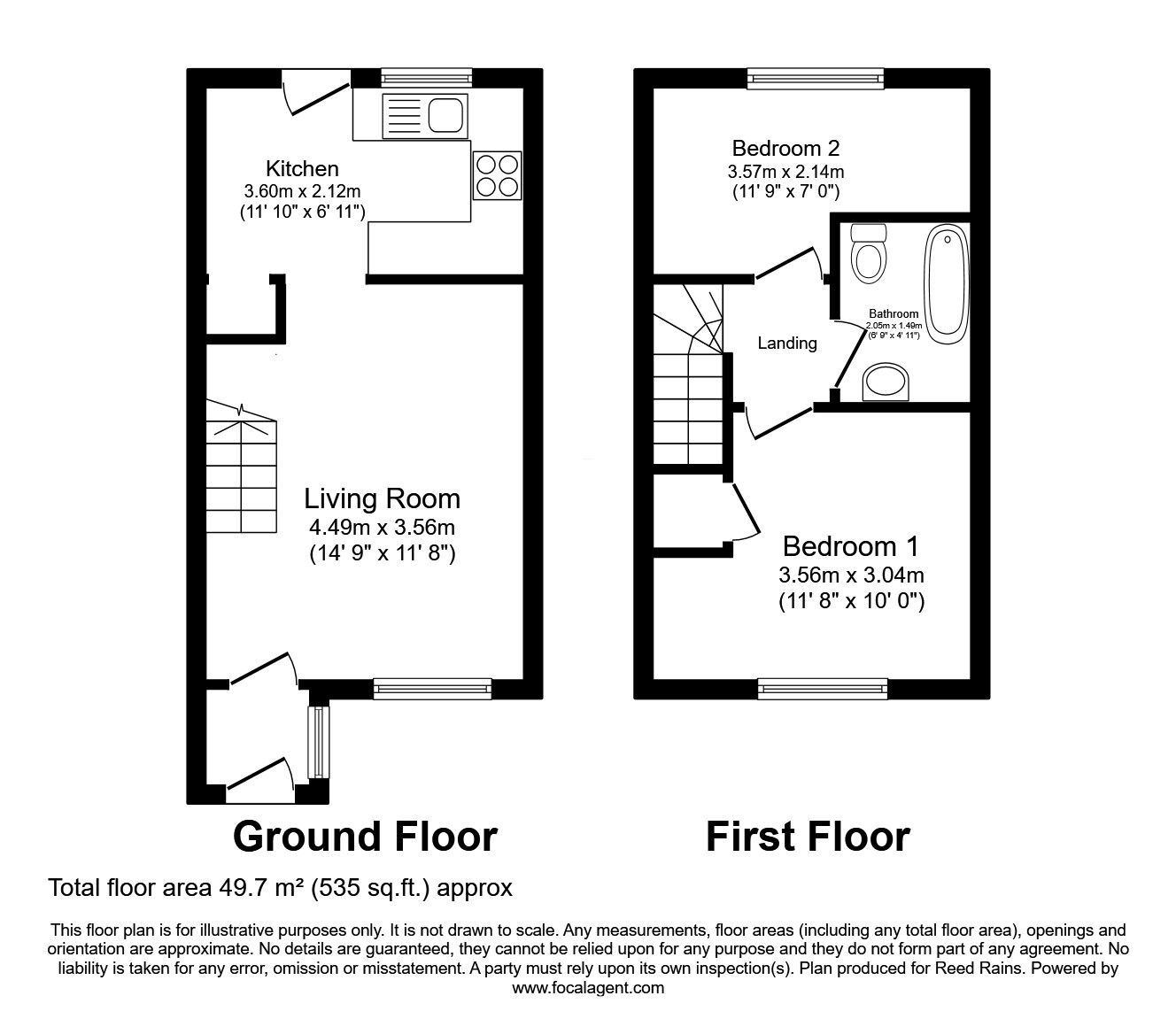 Floorplan of 2 bedroom Mid Terrace House for sale, Holly Approach, Ossett, West Yorkshire, WF5