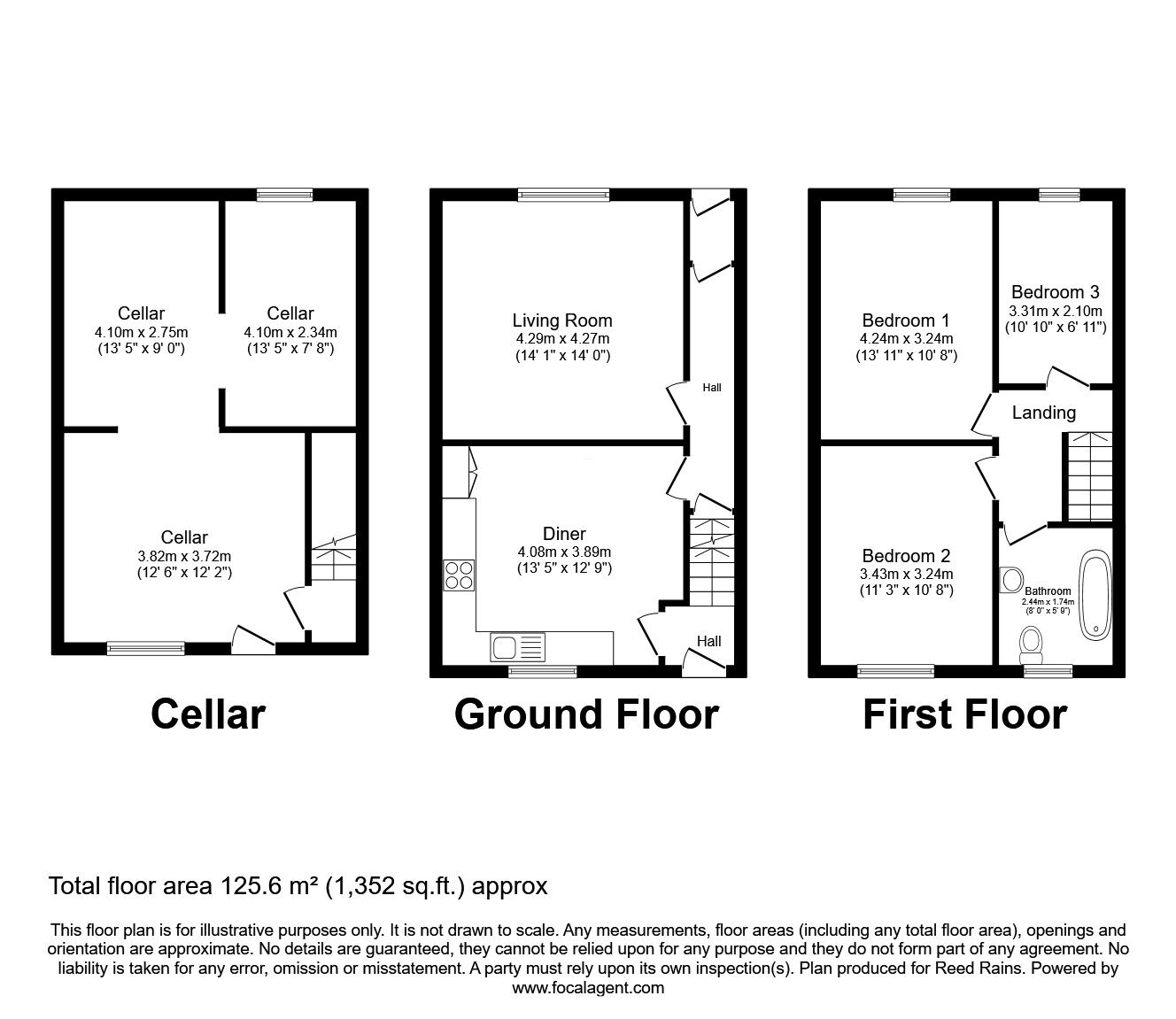 Floorplan of 3 bedroom End Terrace House for sale, Dewsbury Road, Ossett, West Yorkshire, WF5