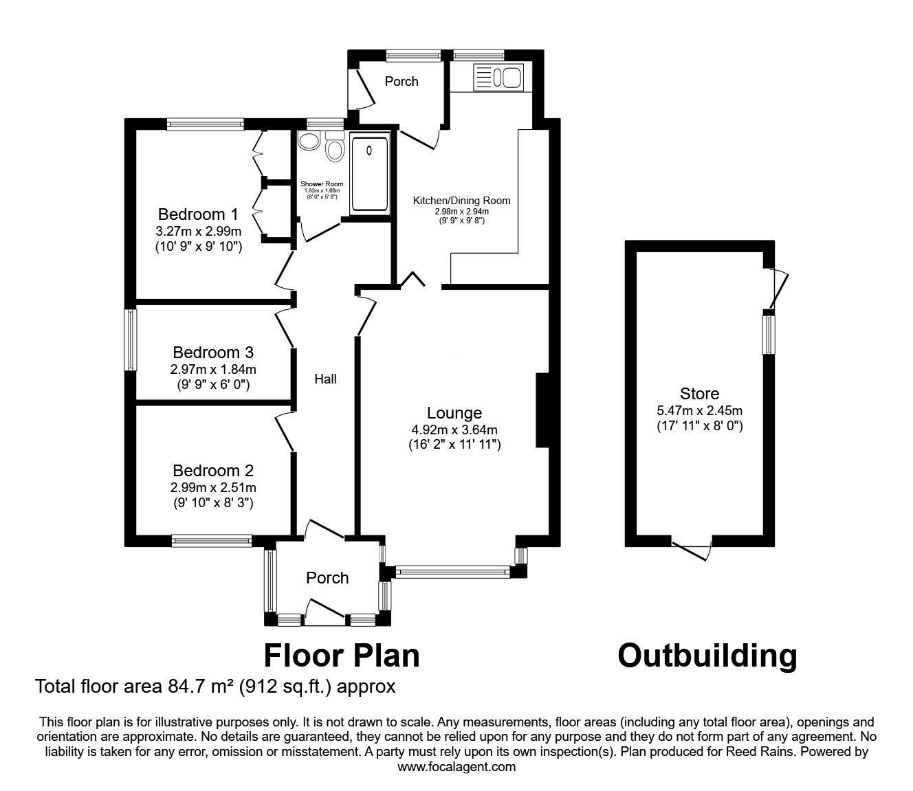 Floorplan of 3 bedroom Semi Detached Bungalow for sale, Hillary Avenue, Wigan, Greater Manchester, WN5