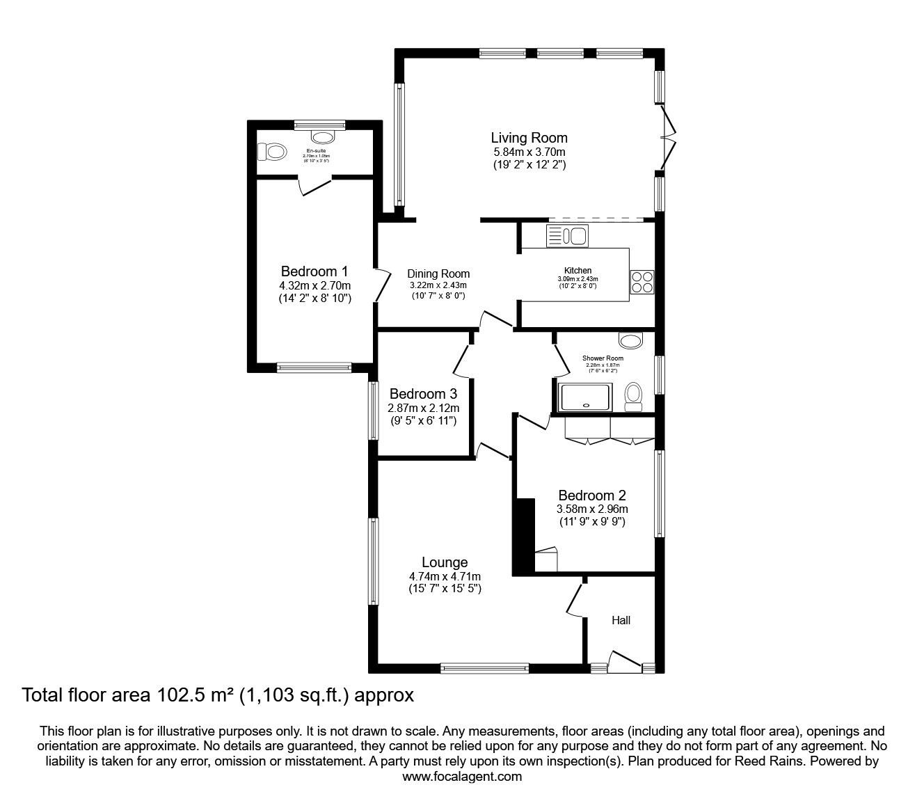 Floorplan of 3 bedroom Detached Bungalow for sale, Montrey Crescent, Ashton-in-Makerfield, Merseyside, WN4