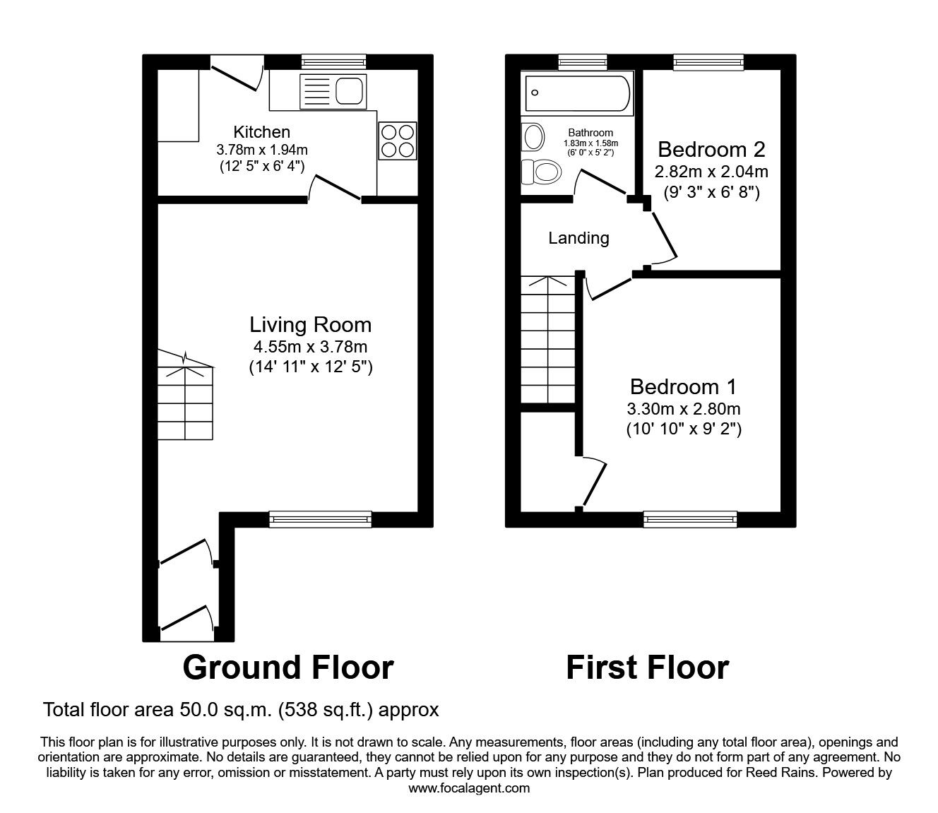 Floorplan of 2 bedroom Mid Terrace House to rent, Queen Margarets Close, Brotherton, West Yorkshire, WF11