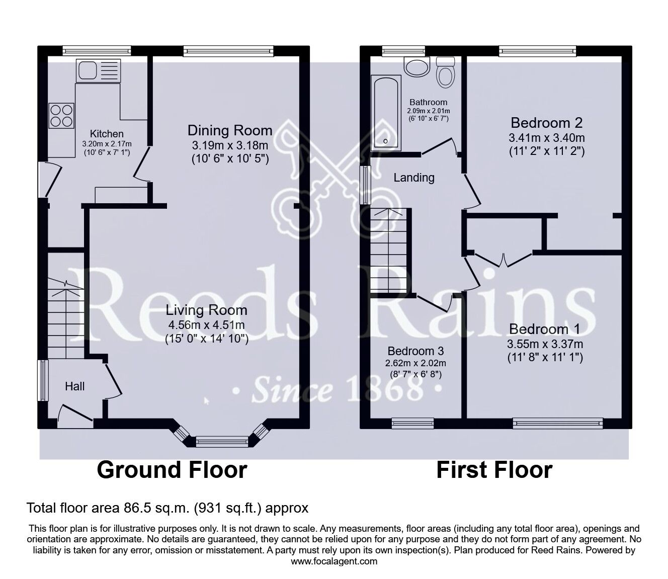 Floorplan of 3 bedroom Semi Detached House for sale, Wellington Place, Knottingley, West Yorkshire, WF11