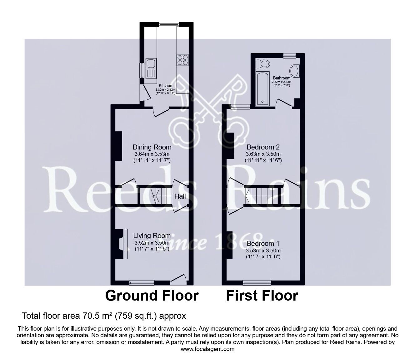 Floorplan of 2 bedroom Mid Terrace House for sale, Carr Lane, South Kirkby, West Yorkshire, WF9