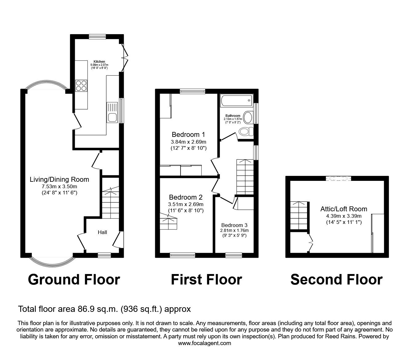 Floorplan of 3 bedroom Semi Detached House to rent, Knottingley Road, Pontefract, West Yorkshire, WF8