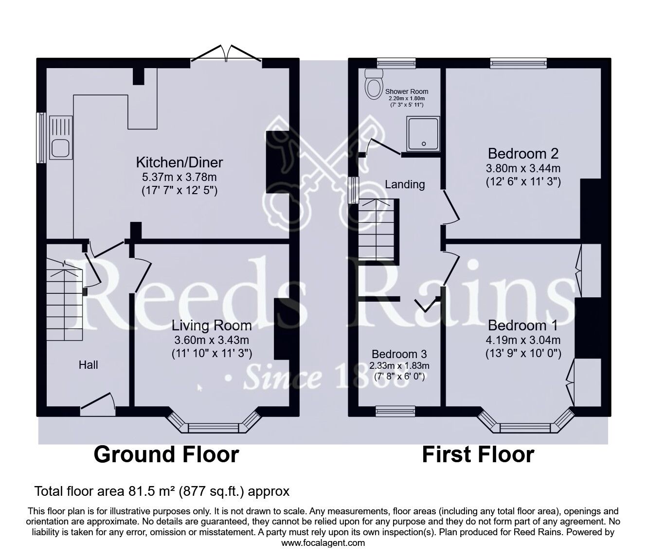 Floorplan of 3 bedroom Semi Detached House for sale, Springfield Avenue, Knottingley, West Yorkshire, WF11