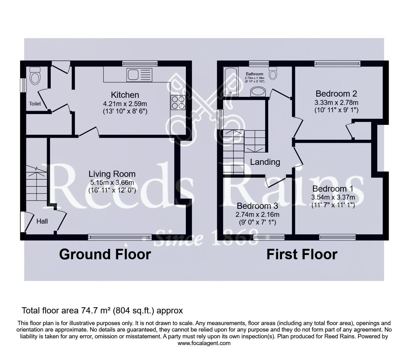 Floorplan of 3 bedroom End Terrace House for sale, Harewood View, Pontefract, West Yorkshire, WF8