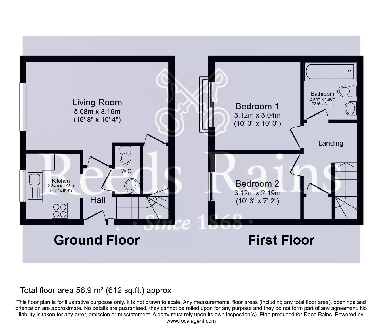 Floorplan of 2 bedroom Semi Detached House for sale, Sandringham Court, Streethouse, West Yorkshire, WF7