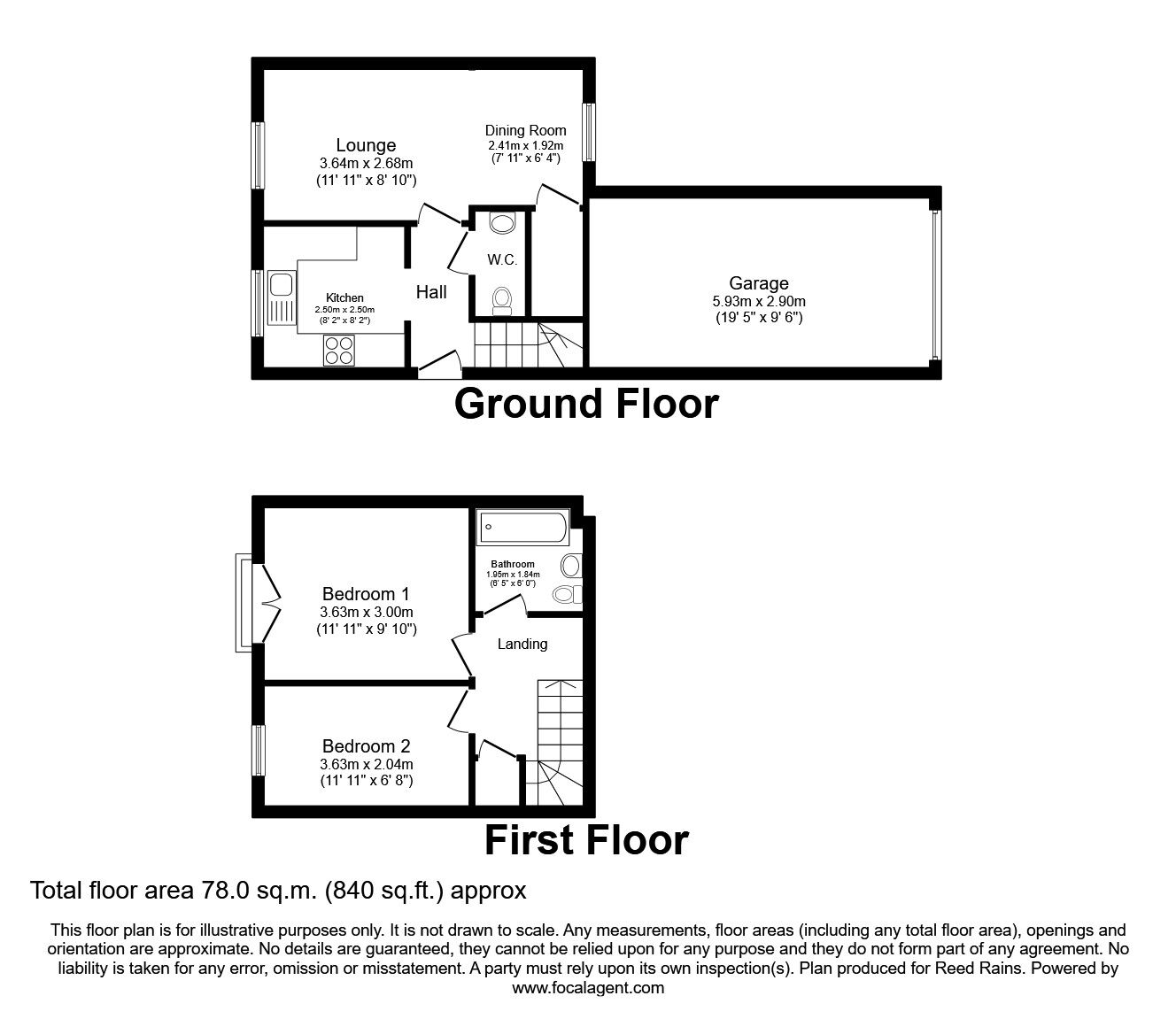 Floorplan of 2 bedroom Semi Detached House for sale, Birch Way, Pontefract, West Yorkshire, WF8