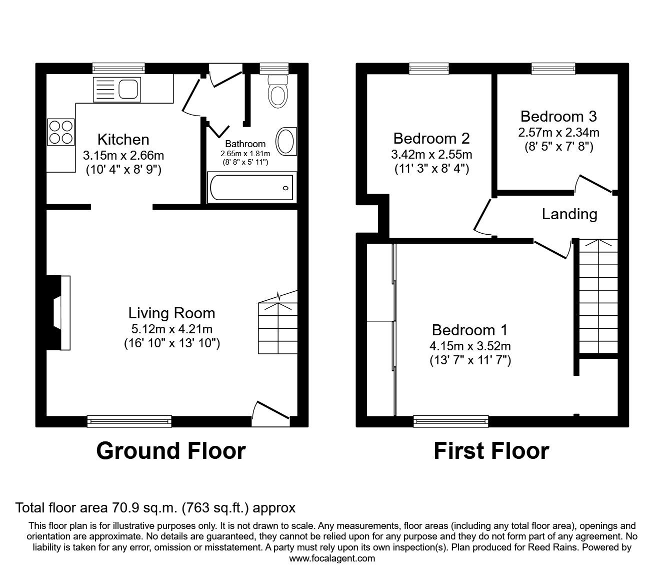 Floorplan of 3 bedroom End Terrace House for sale, Cambridge Street, South Elmsall, West Yorkshire, WF9