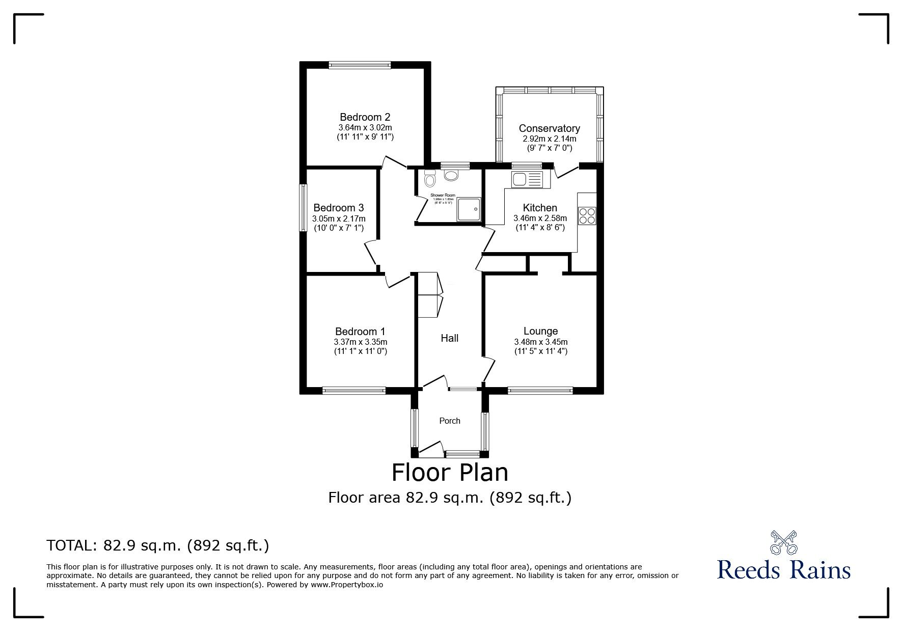 Floorplan of 3 bedroom Semi Detached Bungalow for sale, Quantock Road, Portishead, Bristol, BS20