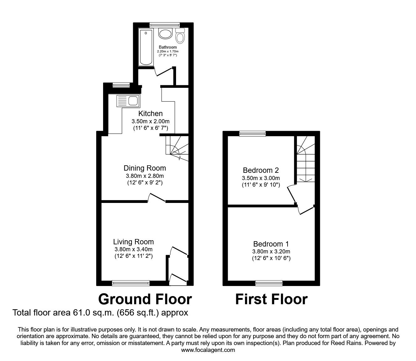 Floorplan of 2 bedroom Mid Terrace House to rent, Columbia Road, Prescot, Merseyside, L34