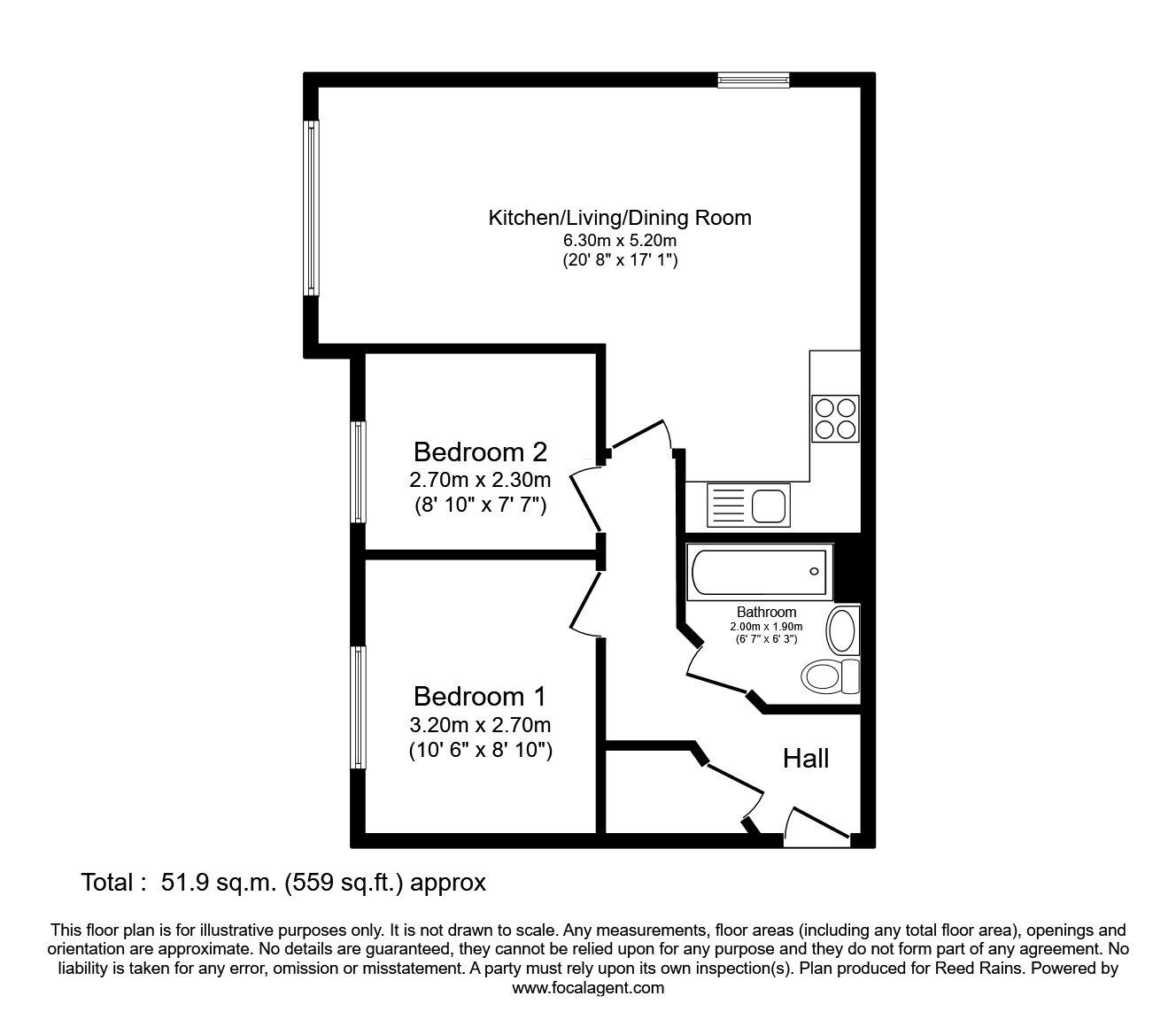 Floorplan of 2 bedroom  Flat to rent, Speakman Way, Prescot, Merseyside, L34