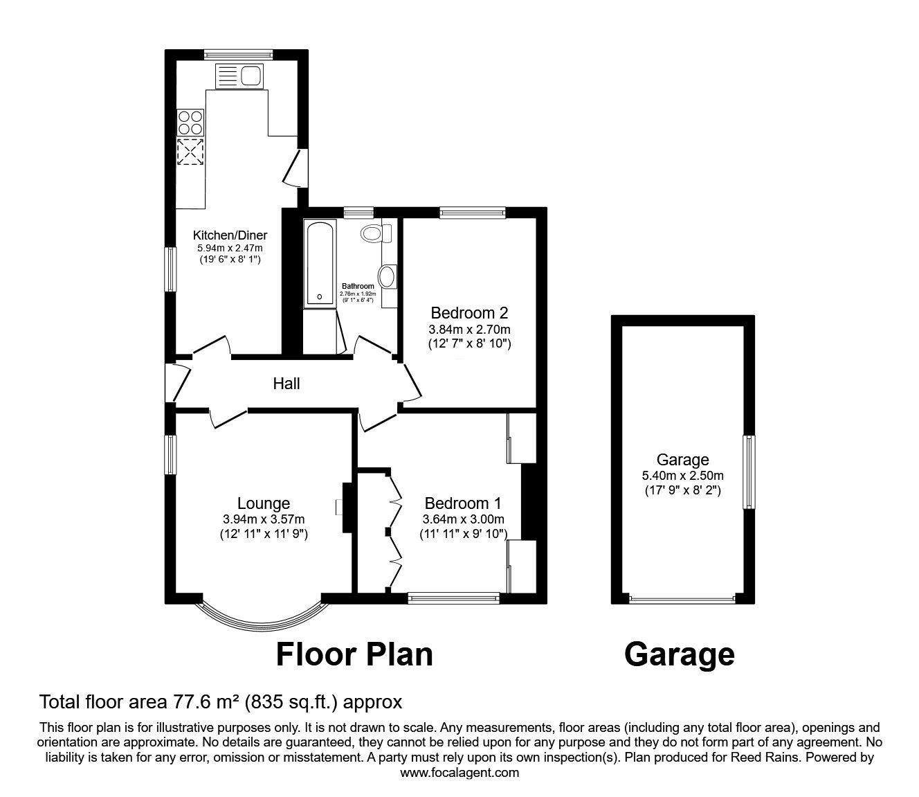 Floorplan of 2 bedroom Semi Detached Bungalow for sale, Hollins Grove, Fulwood, Lancashire, PR2