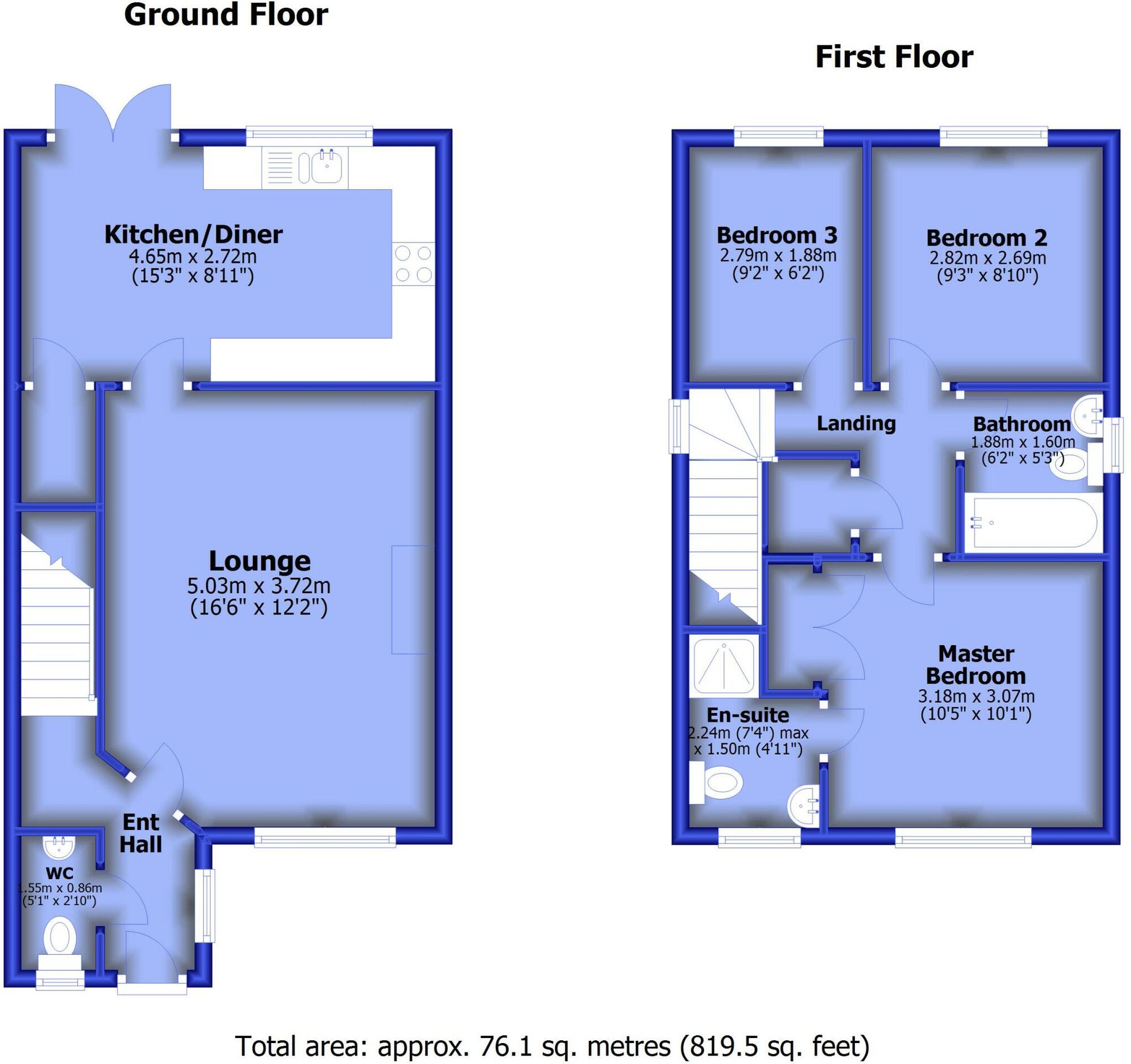 Floorplan of 3 bedroom Detached House for sale, Stonechat Close, Bacup, Lancashire, OL13