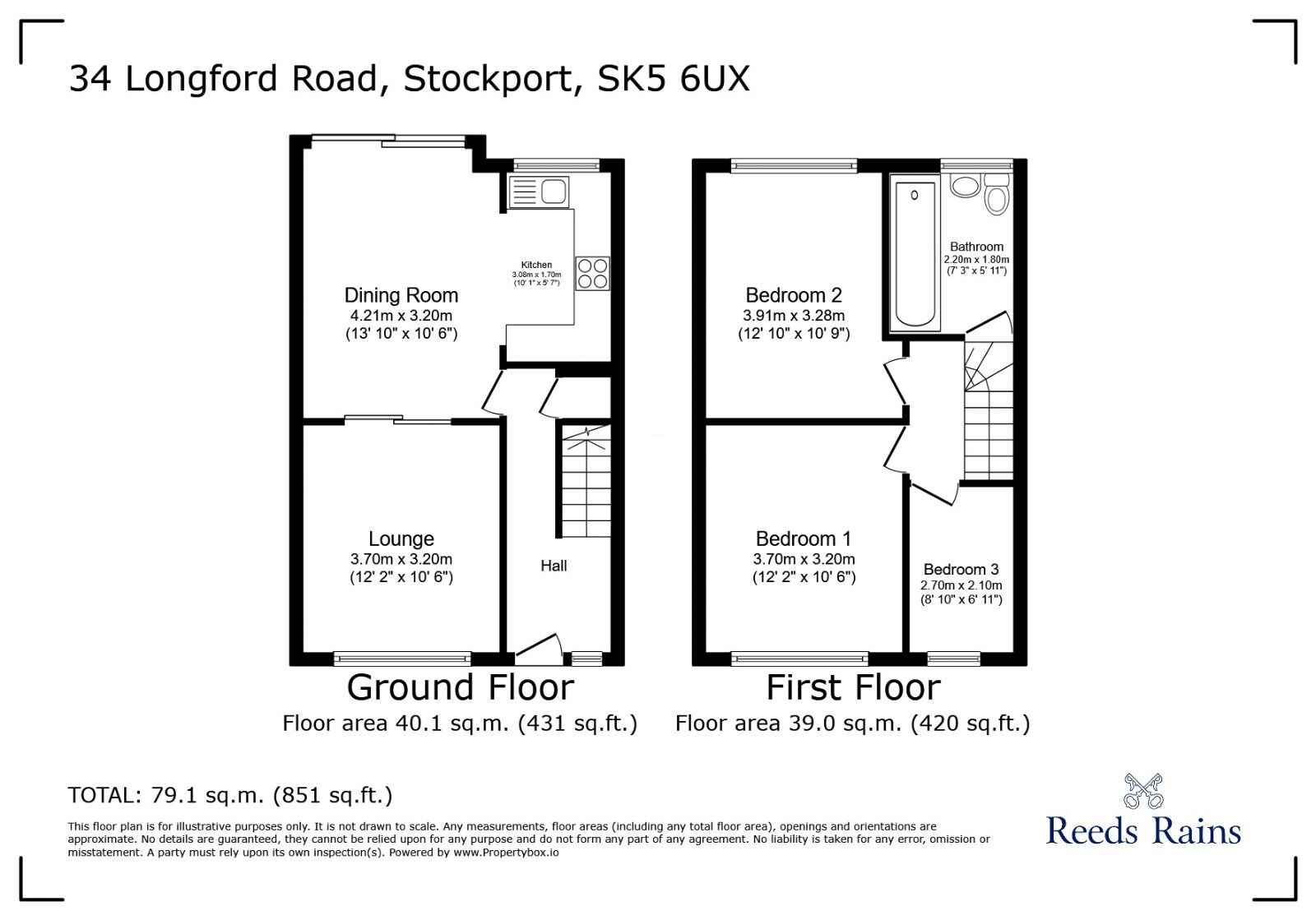 Floorplan of 3 bedroom Mid Terrace House for sale, Longford Road, Reddish, Cheshire, SK5