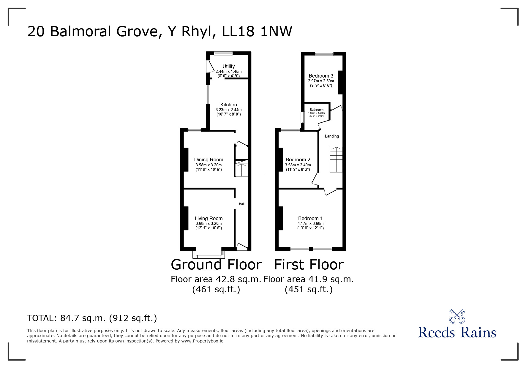 Floorplan of 3 bedroom End Terrace House for sale, Balmoral Grove, Rhyl, Denbighshire, LL18