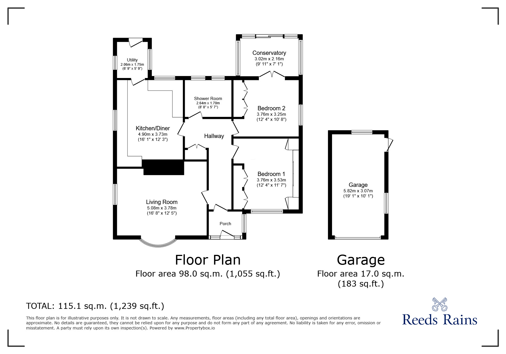 Floorplan of 2 bedroom Detached Bungalow for sale, Kendal Road, Kinmel Bay, Conwy, LL18