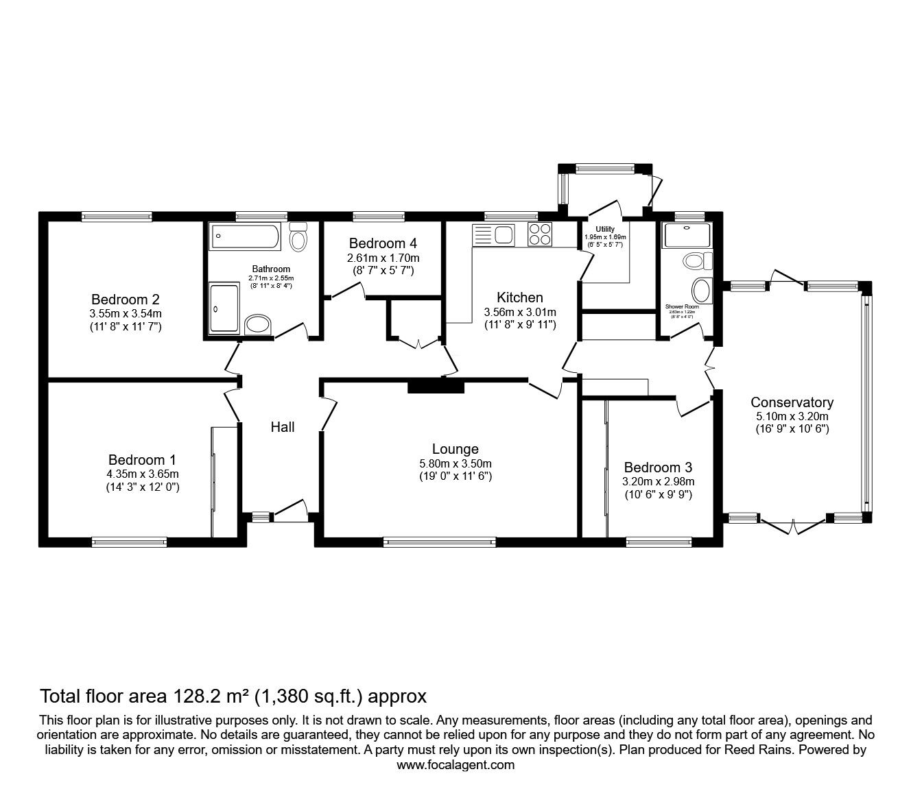 Floorplan of 4 bedroom Detached Bungalow for sale, Berwyn Crescent, Kinmel Bay, Conwy, LL18