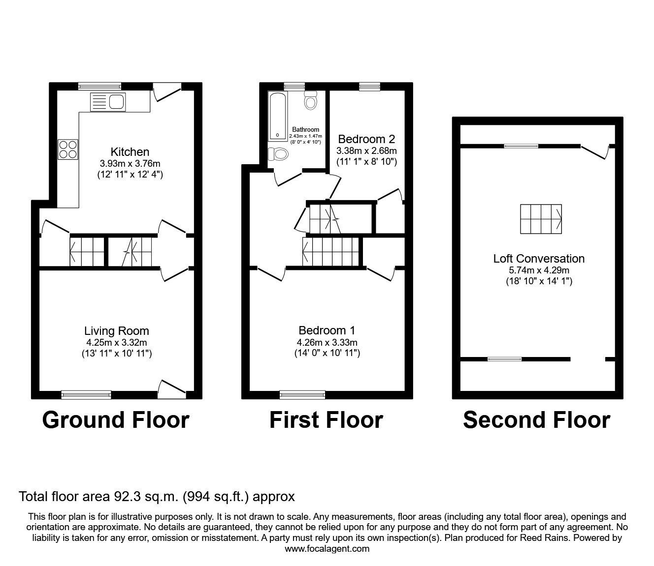 Floorplan of 3 bedroom End Terrace House to rent, Eshald Place, Woodlesford, West Yorkshire, LS26