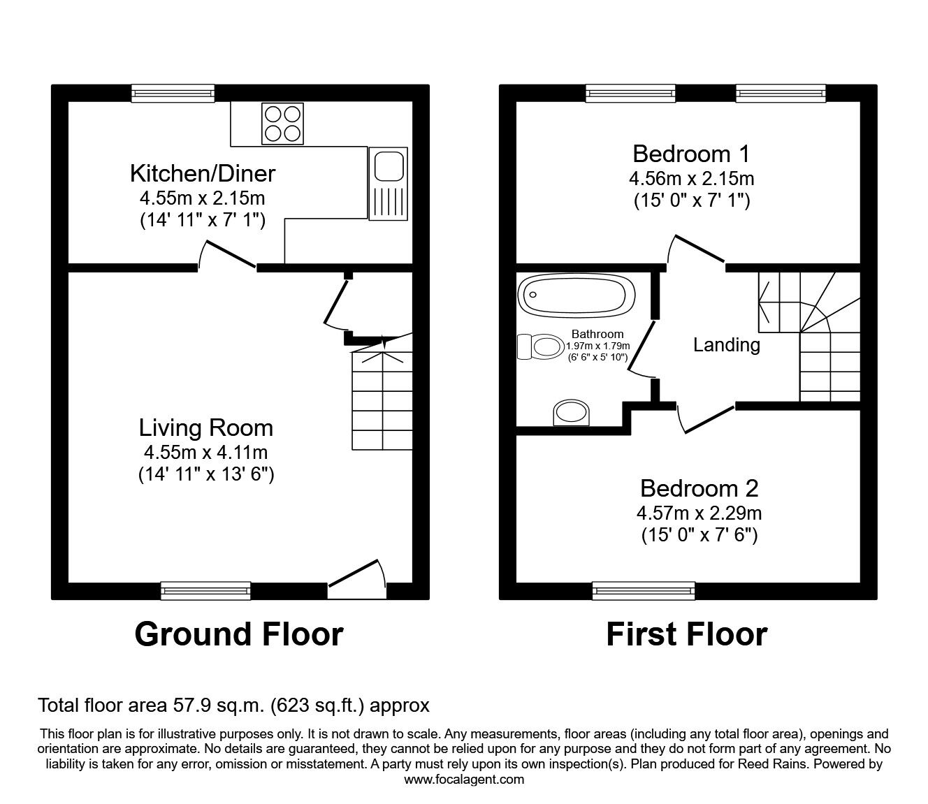 Floorplan of 2 bedroom End Terrace House to rent, Dobsons Row, Carlton, West Yorkshire, WF3