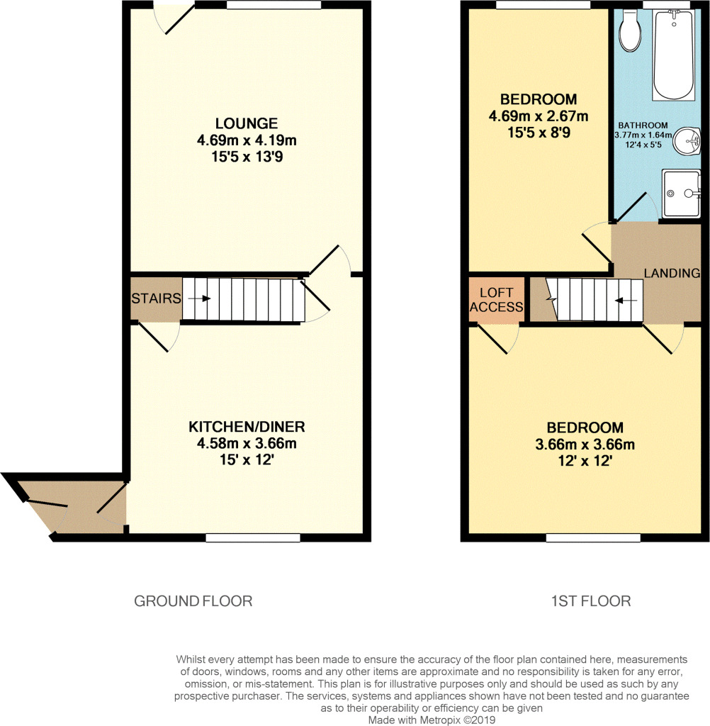 Floorplan of 2 bedroom Mid Terrace House for sale, Leadwell Lane, Robin Hood, West Yorkshire, WF3