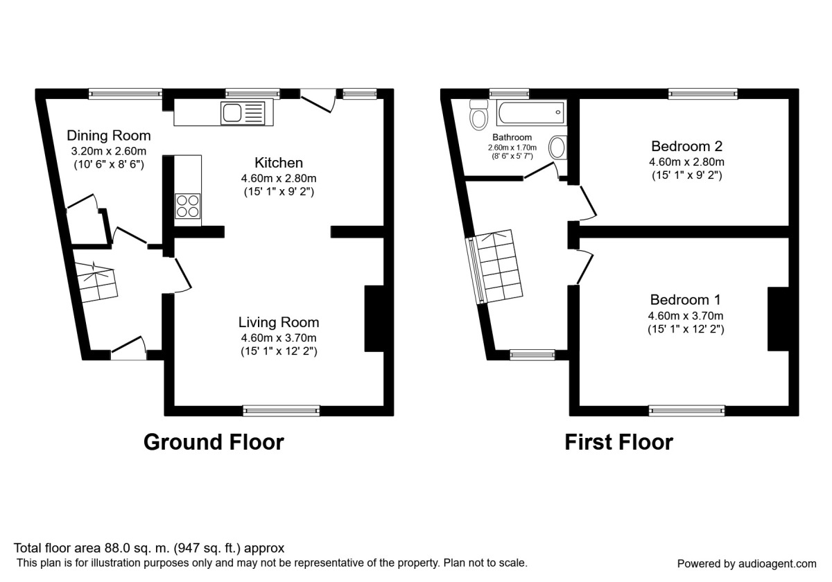 Floorplan of 2 bedroom End Terrace House to rent, Alma Street, Woodlesford, West Yorkshire, LS26