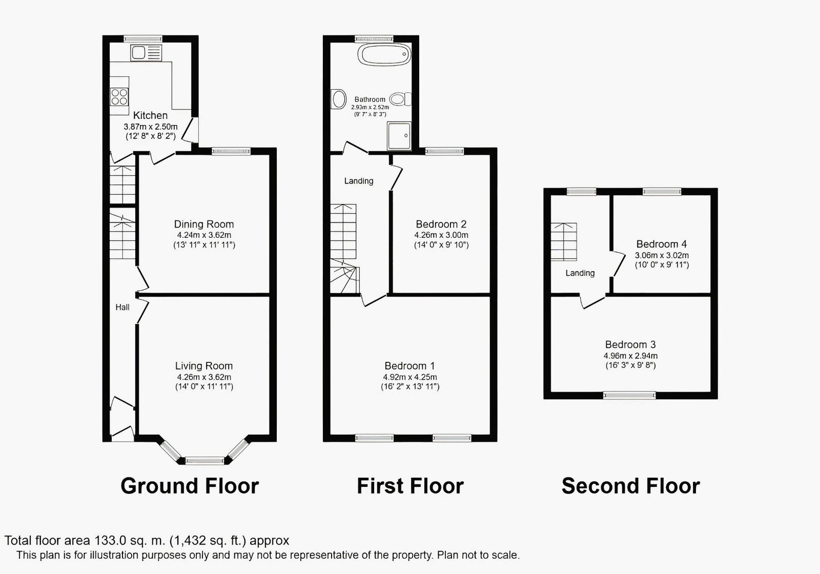 Floorplan of 4 bedroom Mid Terrace House to rent, Aberford Road, Woodlesford, West Yorkshire, LS26