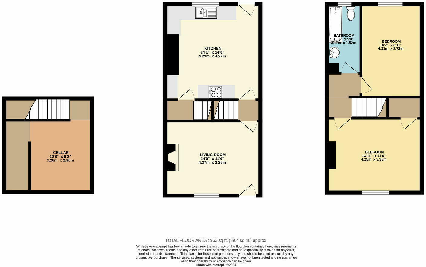 Floorplan of 2 bedroom Mid Terrace House to rent, Leeds Road, Robin Hood, West Yorkshire, WF3