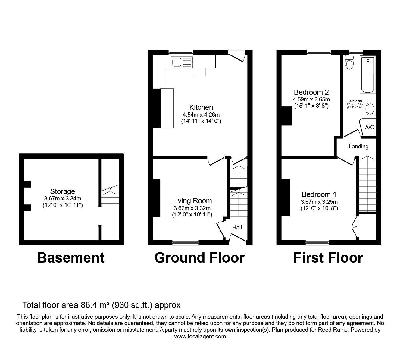 Floorplan of 2 bedroom Mid Terrace House to rent, Leeds Road, Robin Hood, West Yorkshire, WF3