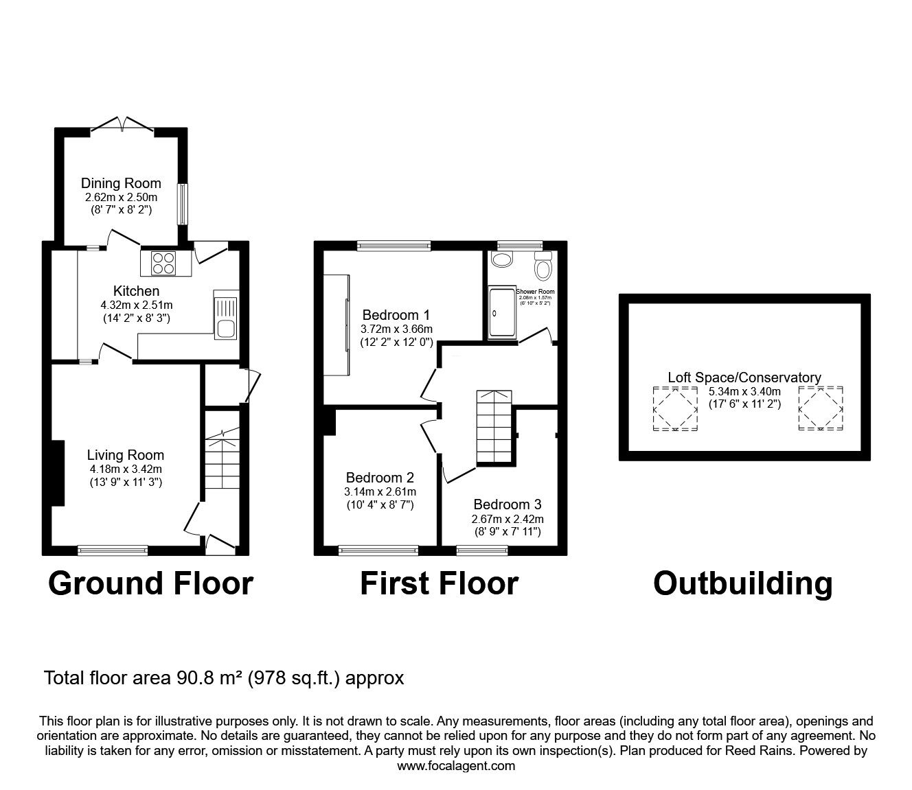 Floorplan of 3 bedroom Mid Terrace House for sale, Rutland Close, Woodlesford, West Yorkshire, LS26