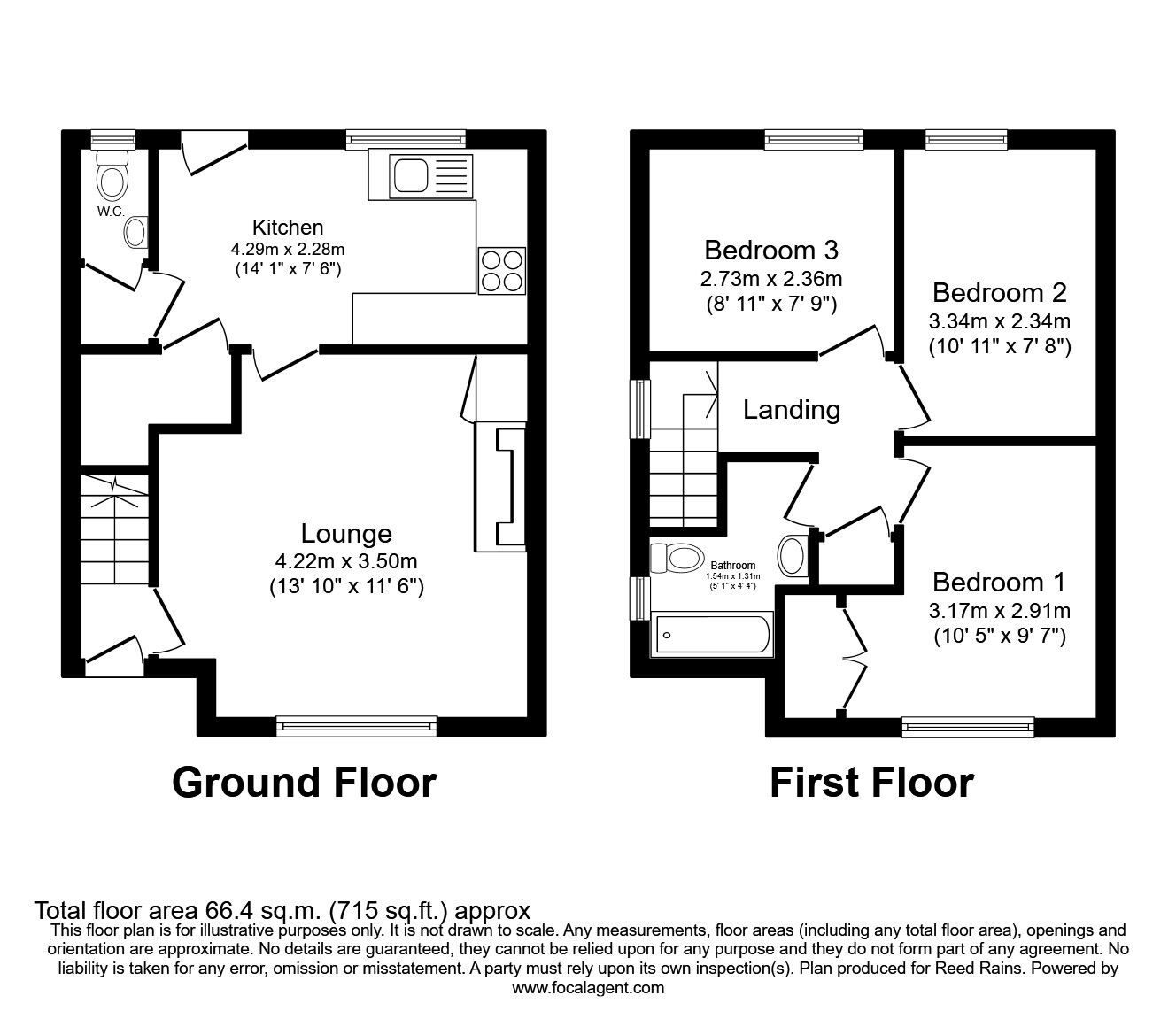 Floorplan of 3 bedroom End Terrace House to rent, North Road, Rotherham, South Yorkshire, S65