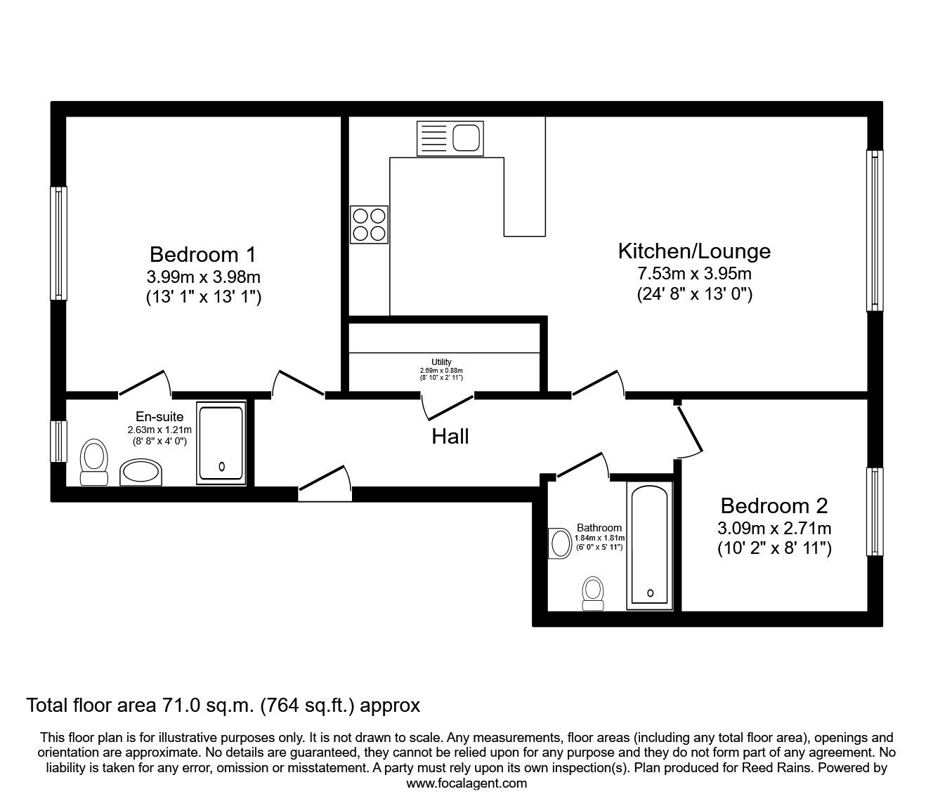 Floorplan of 2 bedroom  Flat for sale, Moorgate View, Rotherham, South Yorkshire, S60