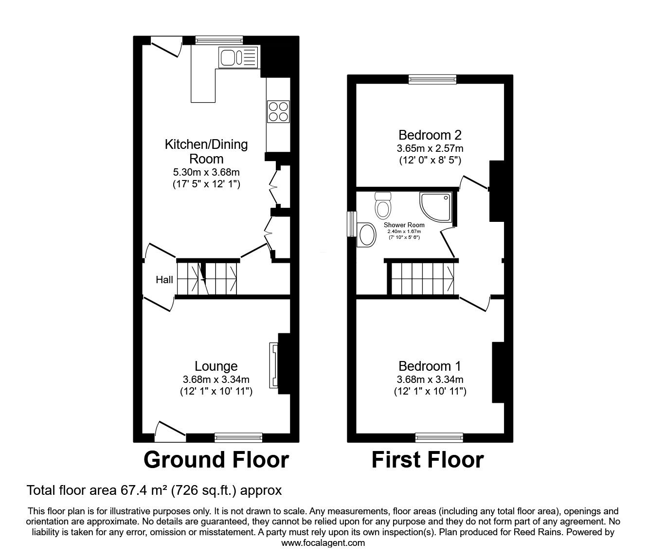 Floorplan of 2 bedroom End Terrace House for sale, Hesley Bar, Thorpe Hesley, South Yorkshire, S61