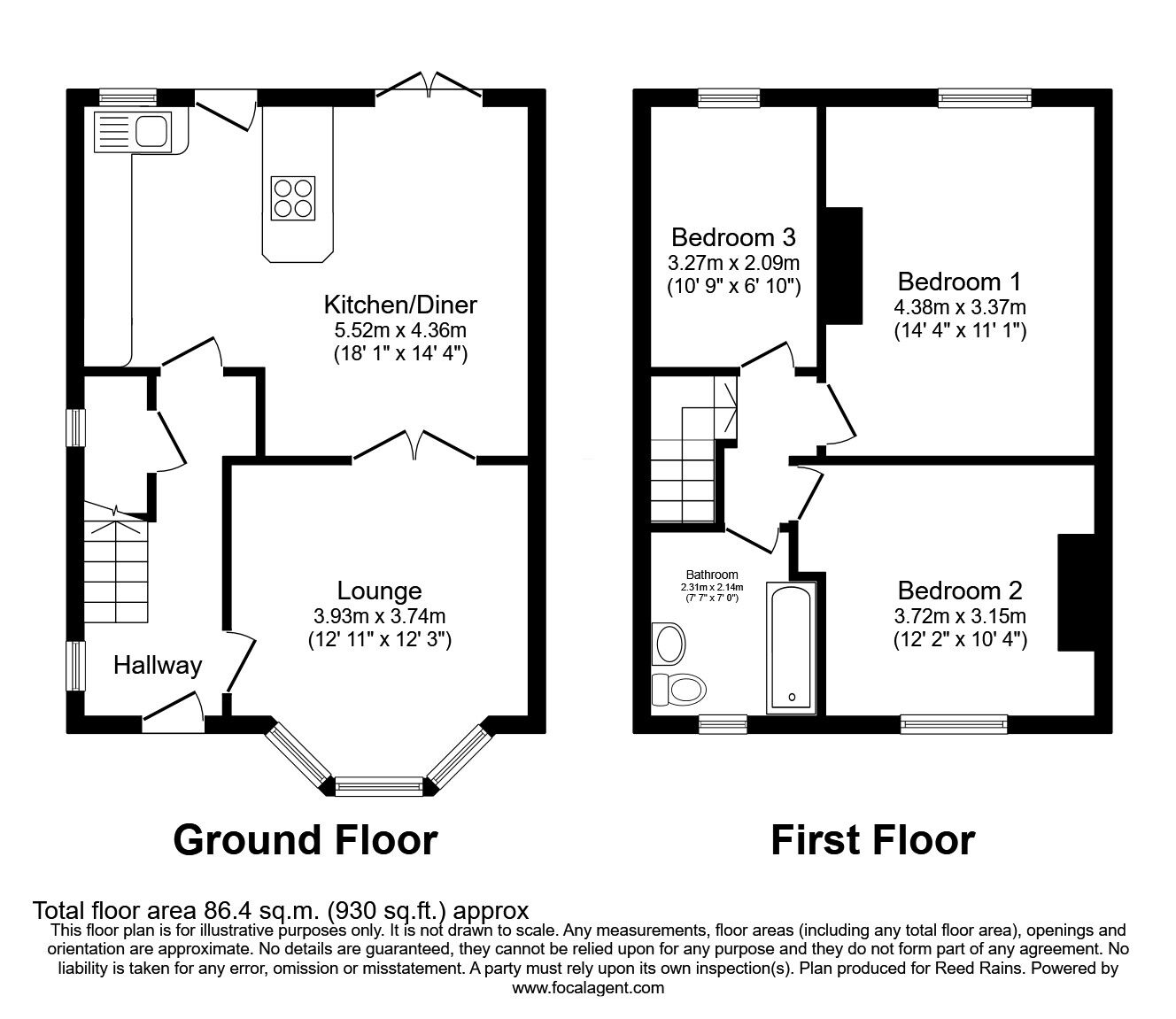 Floorplan of 3 bedroom Semi Detached House for sale, Potter Hill, Rotherham, South Yorkshire, S61