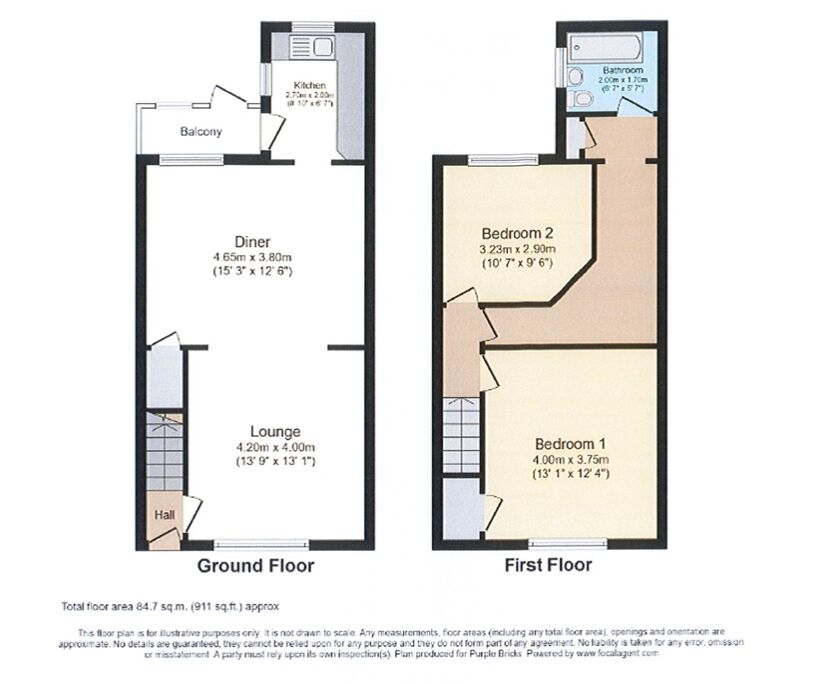 Floorplan of 2 bedroom Mid Terrace House to rent, Manor Avenue, Goldthorpe, South Yorkshire, S63