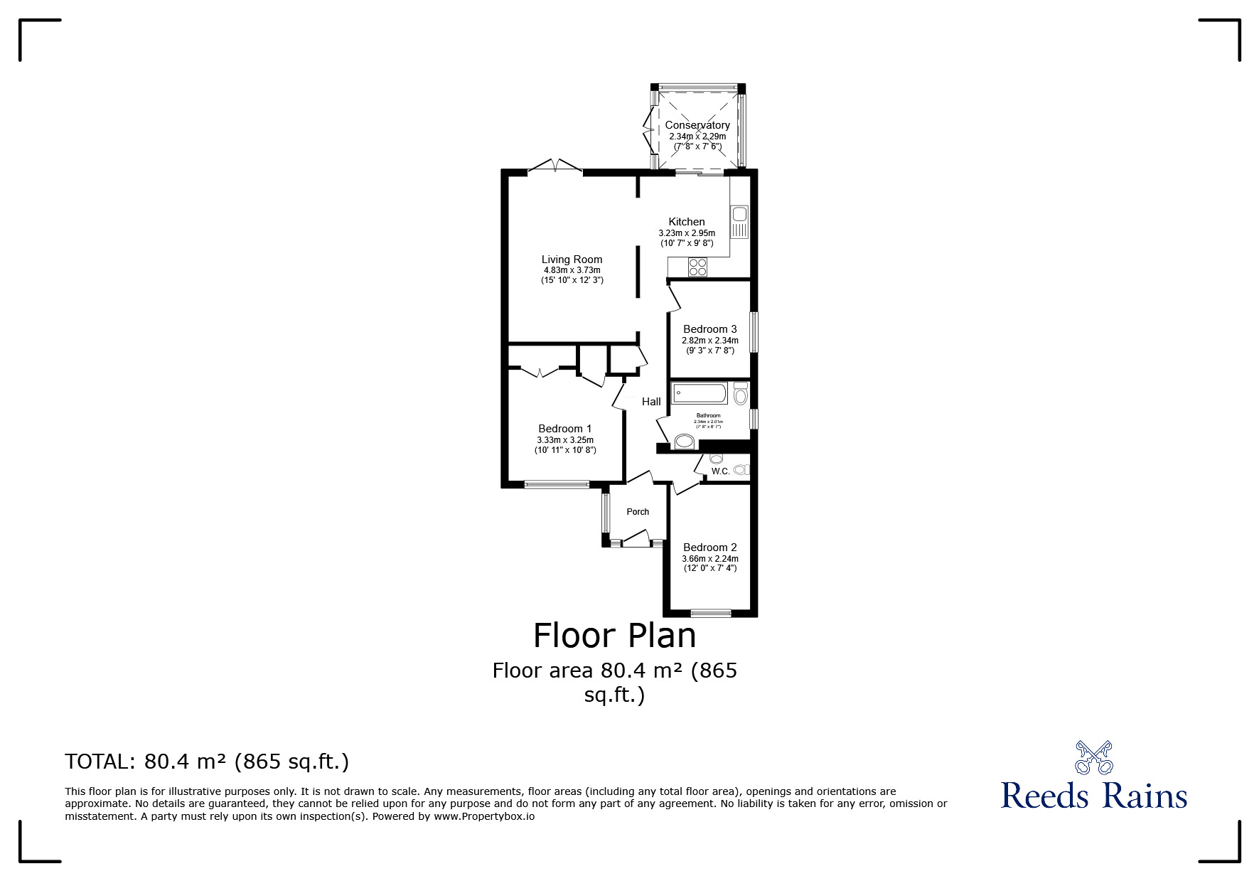 Floorplan of 3 bedroom Semi Detached Bungalow for sale, Farm Lane, Camber, East Sussex, TN31