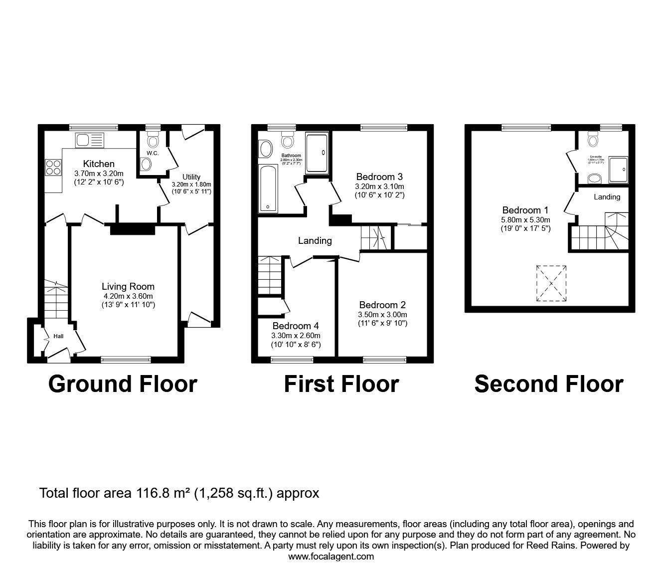 Floorplan of 4 bedroom Mid Terrace House for sale, Shaftesbury Gardens, Urmston, Greater Manchester, M41