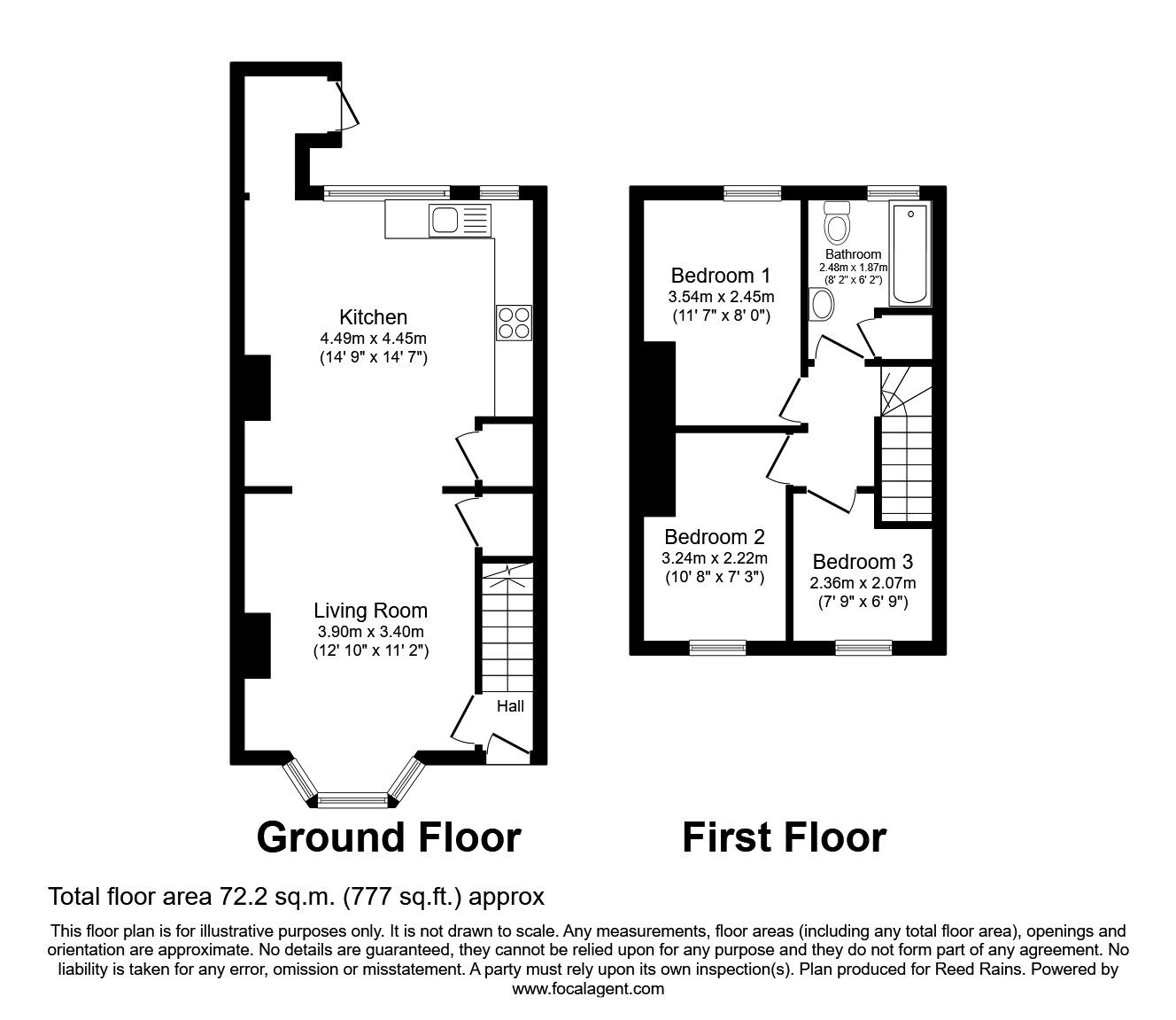 Floorplan of 3 bedroom Mid Terrace House to rent, Fairfax Street, Scarborough, North Yorkshire, YO12