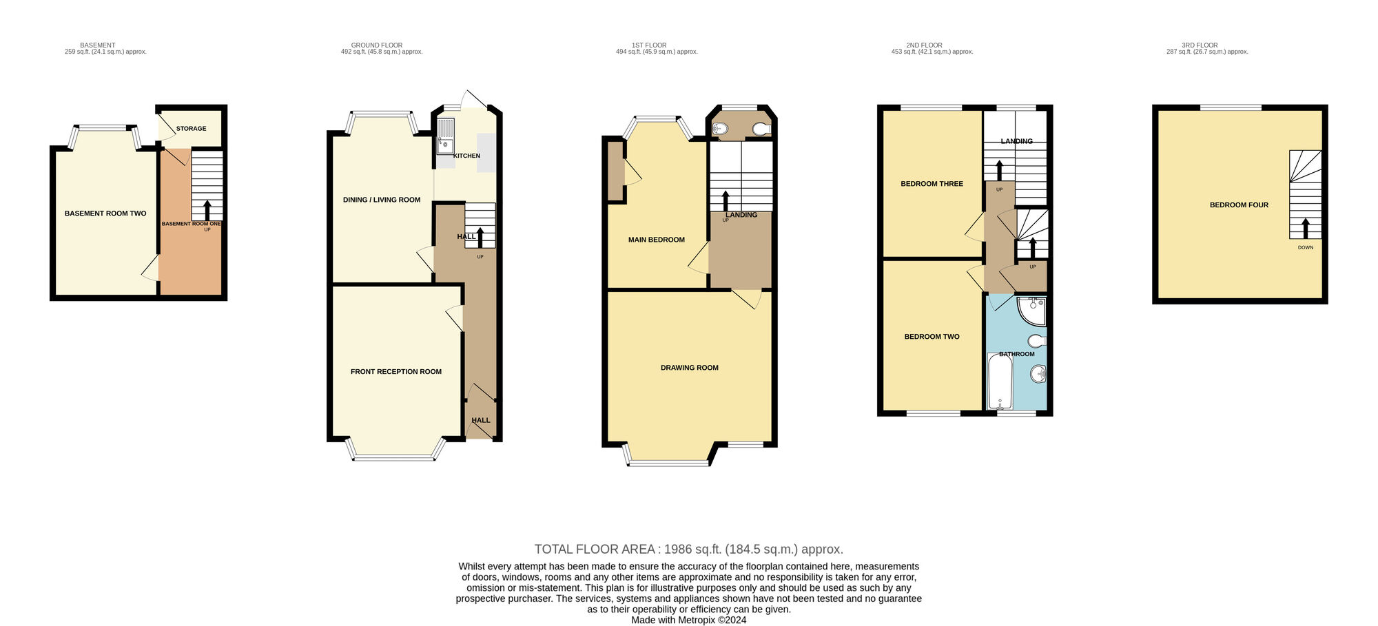 Floorplan of 5 bedroom End Terrace House for sale, Princess Royal Terrace, Scarborough, North Yorkshire, YO11