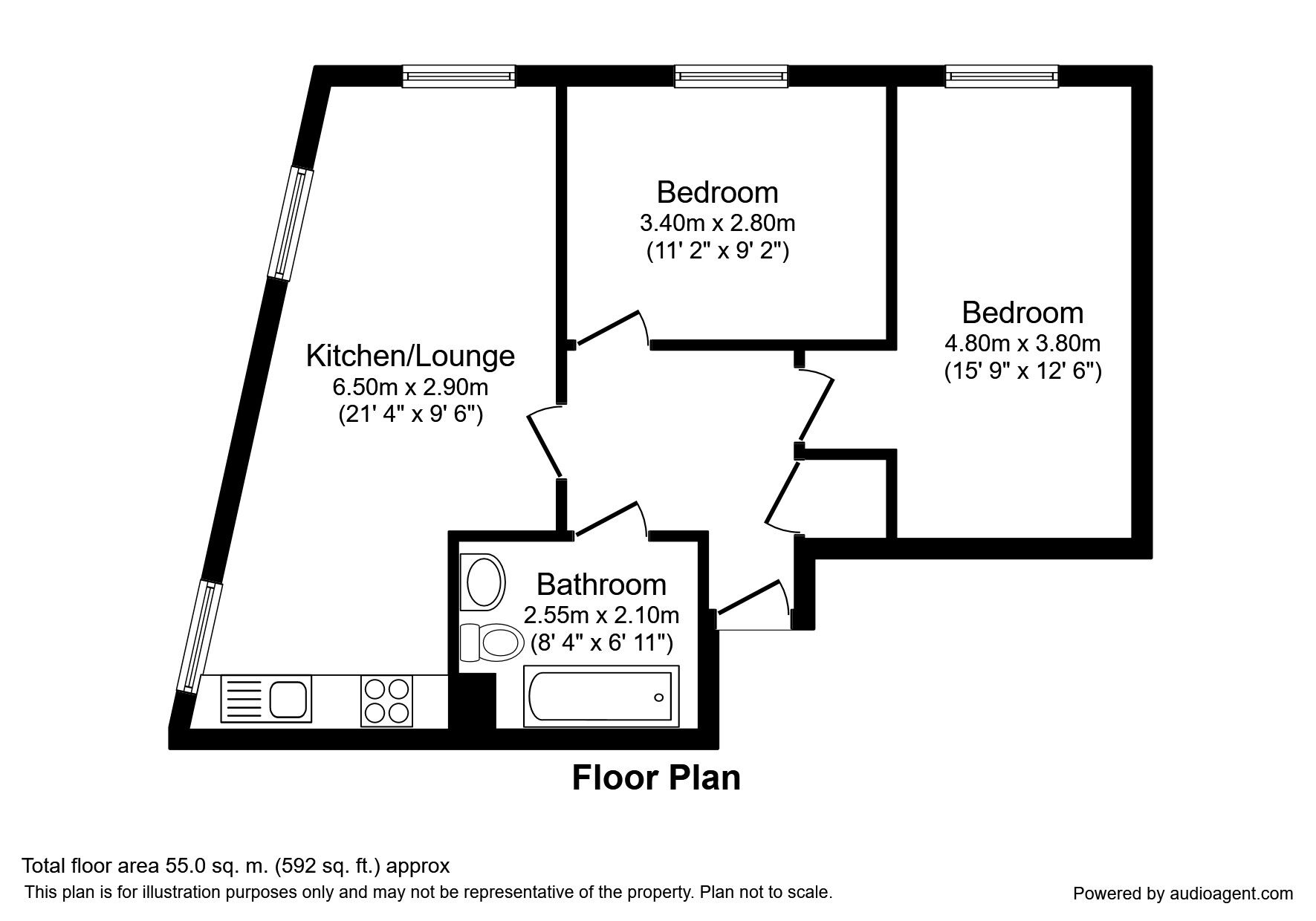 Floorplan of 2 bedroom  Flat to rent, Queens House, Queen Street, Sheffield, S1