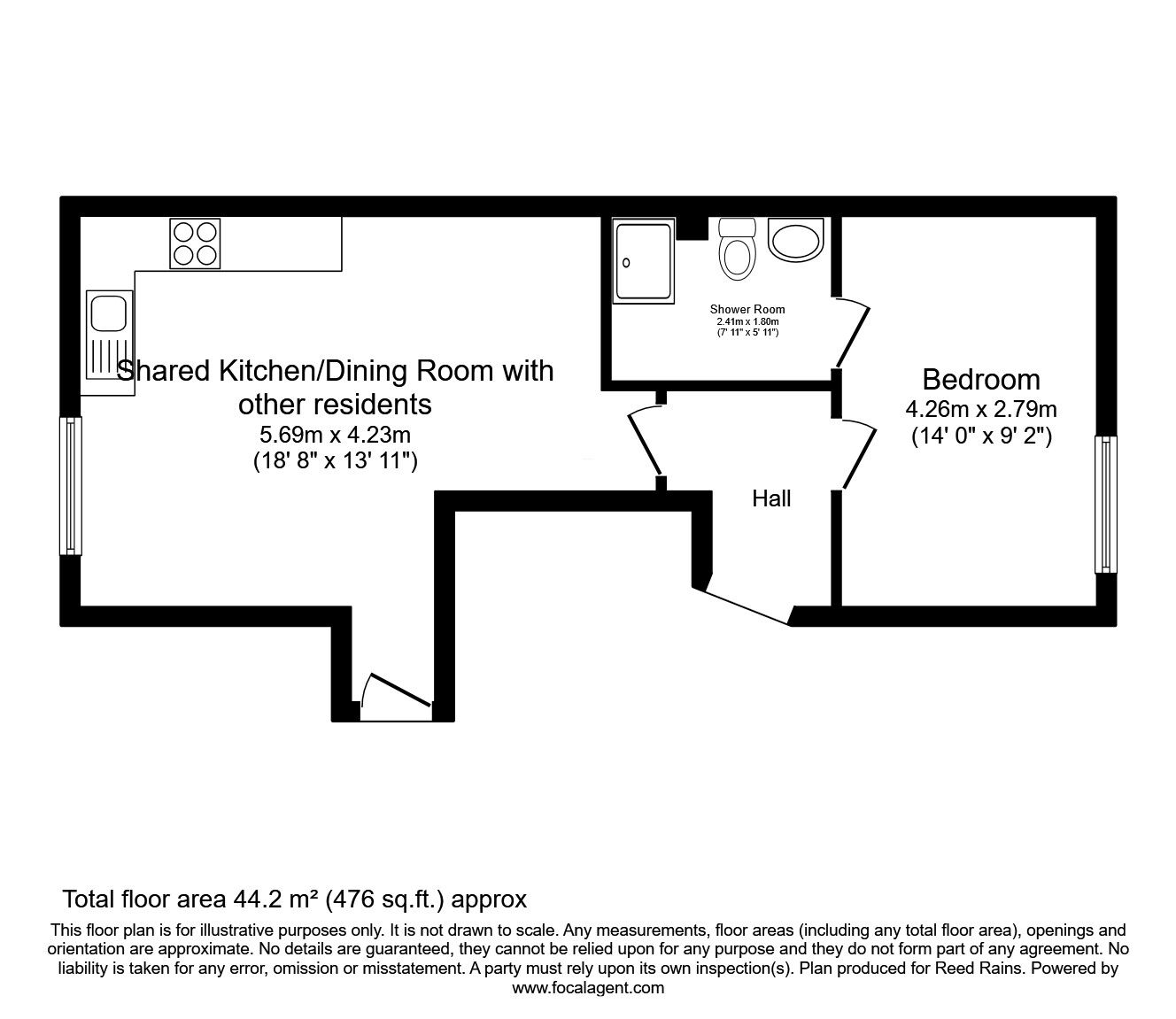 Floorplan of 1 bedroom  Flat for sale, Oxford Street, Sheffield, South Yorkshire, S6