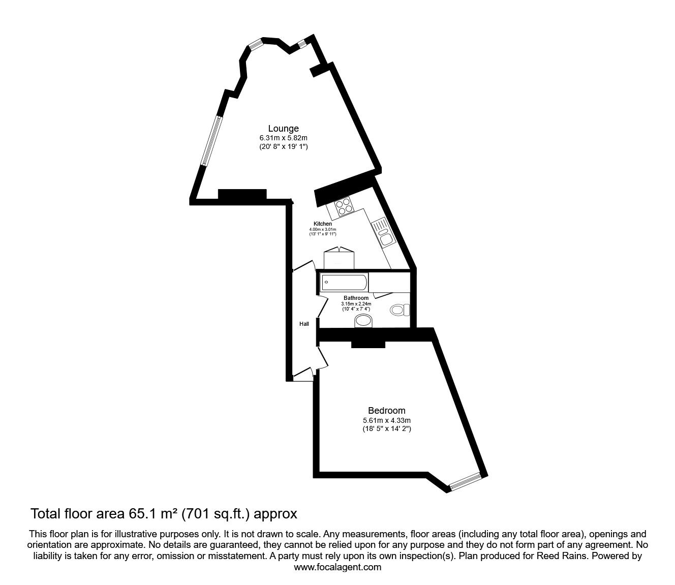 Floorplan of 1 bedroom  Flat for sale, Pinstone Street, Sheffield, South Yorkshire, S1