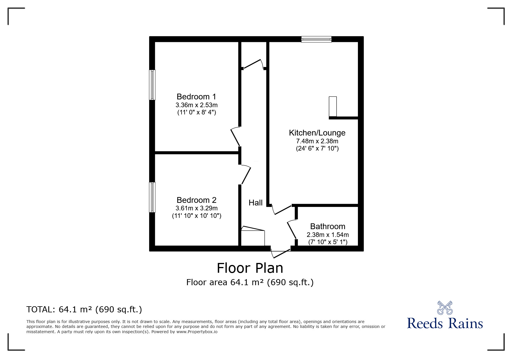 Floorplan of 2 bedroom  Flat to rent, Fornham Street, Sheffield, South Yorkshire, S2