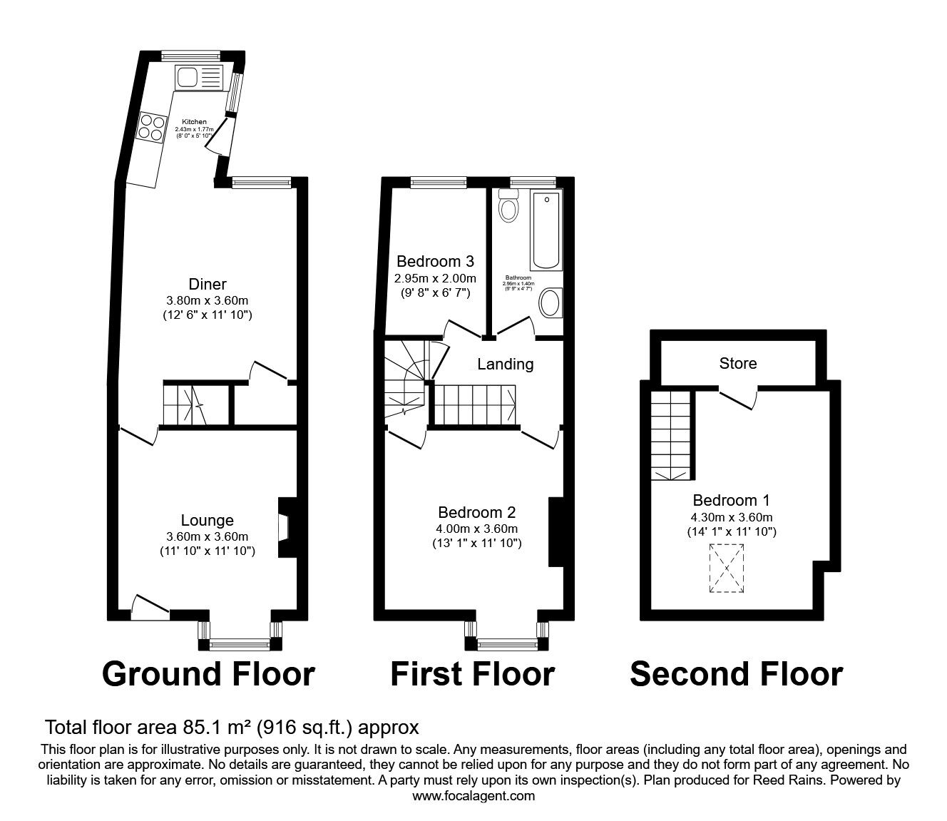 Floorplan of 3 bedroom End Terrace House for sale, Hadfield Street, Sheffield, South Yorkshire, S6