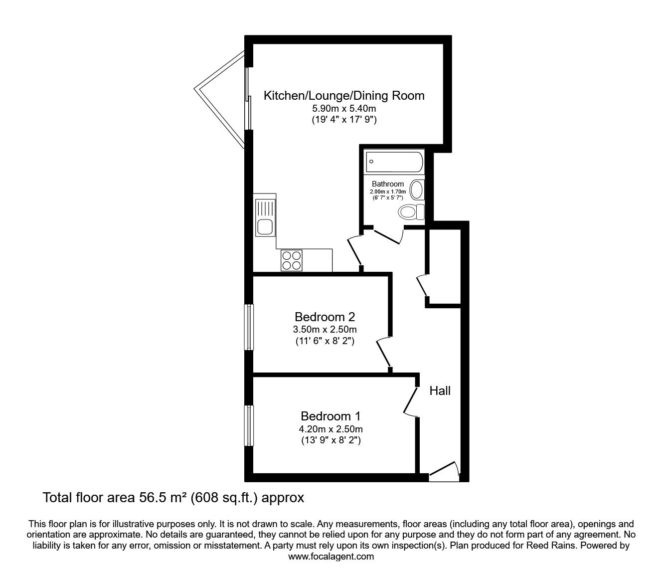 Floorplan of 2 bedroom  Flat to rent, Edmund Court, Sheffield, South Yorkshire, S2