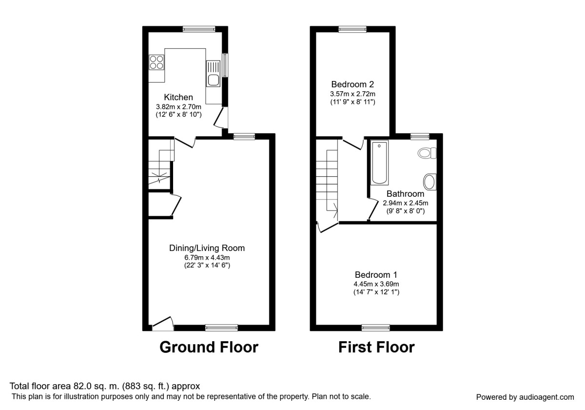 Floorplan of 2 bedroom Mid Terrace House to rent, Sutton Road, St. Helens, Merseyside, WA9