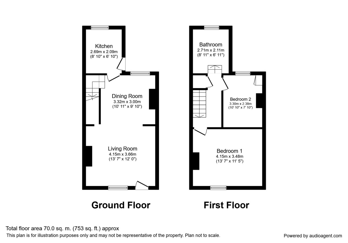 Floorplan of 2 bedroom End Terrace House to rent, Kitchener Street, St. Helens, Merseyside, WA10