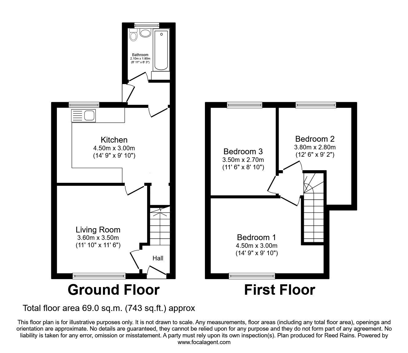 Floorplan of 3 bedroom Mid Terrace House for sale, Bentley Street, Clock Face, Merseyside, WA9