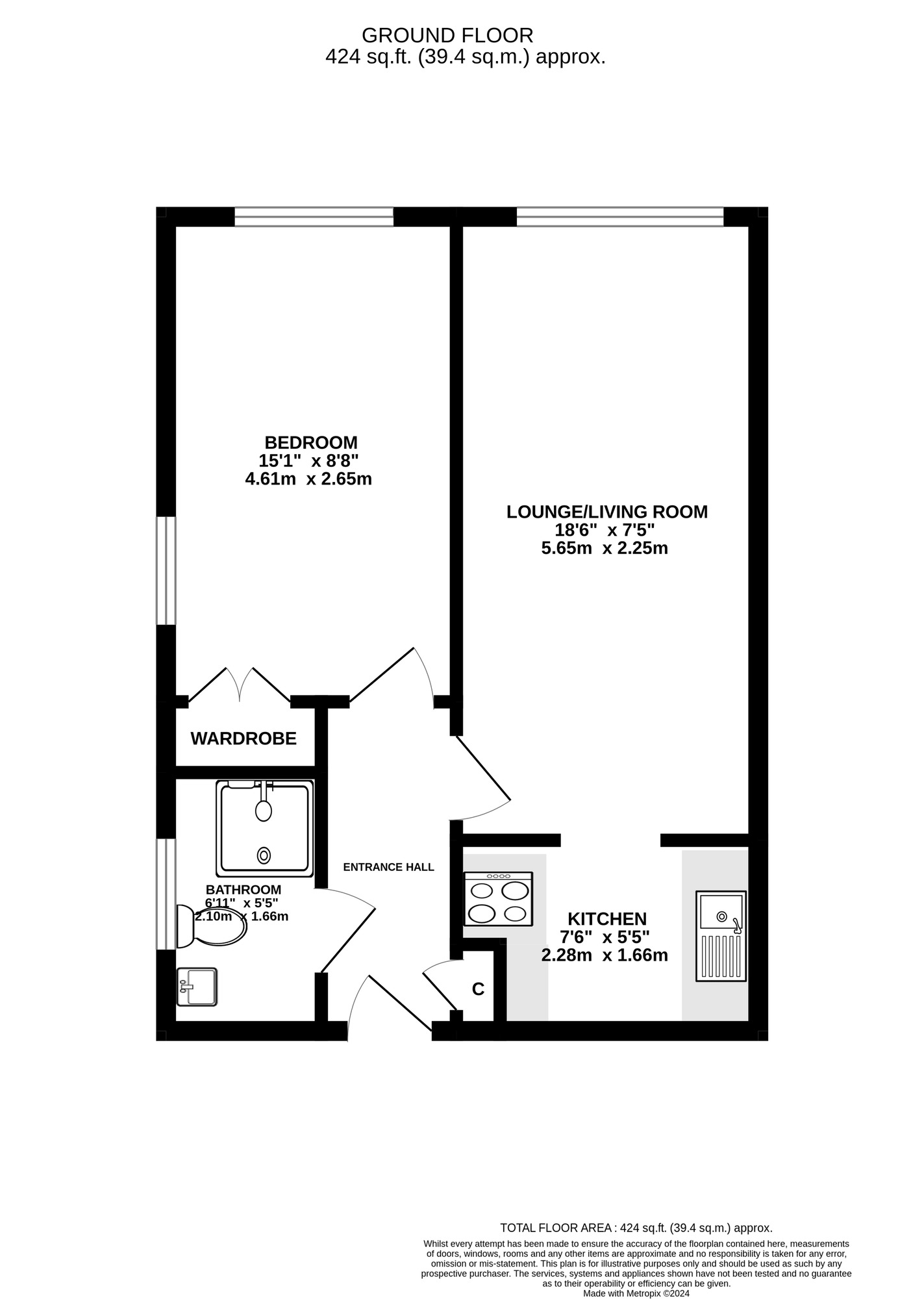 Floorplan of 1 bedroom  Flat for sale, Grove Road North, Southsea, Hampshire, PO5